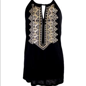 Inc International Concepts Black Gold Embroidered Halter Top